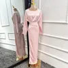 Vêtements ethniques Ramadan Eid Robe Musulmane Dubaï Abaya Femme Modeste Satin Tunique Élégante Robes Longues Avec Ceinture Caftan Arabe Islamique Femme