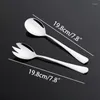 Spoons 2pcs Stainless Steel Salad Fork Spoon Set Dessert Cake Fruit Useful Noodles Soup Sliver Tableware Flatware