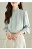 Kvinnors blusar vintage chiffongskjorta kläder för kvinnor 2023 sommarlångärmad veckad elegant modeblus kinesiska chic toppar kvinna