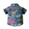 Barnskjorta 2021 Sommar Nya barnkläder Kids avbryter krage toppar Europen Cartoon Full Print Kid Casual Short Sleeve Shirt for Boys X0728