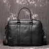 Briefcases Highend Two Main Pockets Black Genuine Leather A4 Office Women Men Briefcase 14'' Laptop Portfolio Messenger Bag M1814