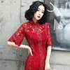 Vêtements ethniques été fille saule rouge mi-longueur Qipao rétro Style chinois robe de mariage Cheongsam Dress286N
