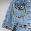 Jeans femme strass clouté Denim jupe Shorts femmes taille haute minceur a-ligne large jambe pantalon décontracté Streetwear