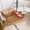 Bot Uggit Tasarımcı Kadın Tasman Koyun Dinleri Terlik Lady Tazz Moda Süet Kestan Kürk Sides Ultra Mini Platform Lüks Slip-On Ayakkabılar Üst Konfor Slicper 35-43