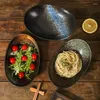 Dinnerware Sets Japanese Ceramic Ingot Bowl Creative Tableware Irregular Soup Plate Oval Salad