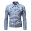 Männer Jacken Frühling Herbst Denim Jacke Mantel Solide Schwarz Blau Casual Streetwear Loch Jean Herren Drehen Unten Kragen