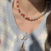 Kedjor Strawberry Pearl Necklace - pärlstav söt nischdesignkänsla CLAVICLE -kedja liten färsk halsvatten