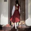 Kläder sätter japansk lolita rem klänning flicka ärmlös pinafore veckade gymnasium uniform röd jk seifuku elever sundress