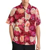 Camisas informales para hombre, camisa holgada con estampado de rosas rojas para hombre, vacaciones, verano Floral elegante, ropa de calle de manga corta personalizada, blusas de gran tamaño