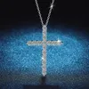 Strängar strängar Sunite Totalt 1,6CT Real Diamond Cross Necklace Pendant for Women's Men's Gift 925 Sterling Silver Fine Jewelry Luxury 230729