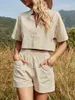 Dames Trainingspak Dames S Casual Linnen Lounge Pyjama Set Met V-hals Korte Mouw Crop Top En Hoge Taille Shorts Met Handig