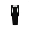 Casual jurken Vintage Sheath Bandage Sexy V-Neck Solid Wedding Maxi For Women Party Long Sleeve Fashion Slim Midi Dress Autumn 2023