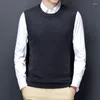 Men's Vests Men Sweater Vest Round Neck Business Casual Fitted Version Black Lit Rey Sleeveless Knitted Top Male Brand