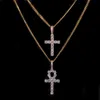 Colar de cruz de zircônia gelada Ankh Conjunto de joias Ouro Prata Cobre Material Bling CZ Chave para a vida Egito Pingentes Colares307H