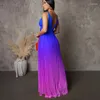 Ethnic Clothing African Dresses For Women Elegant Hllow Out Summer Halter Backless Sexy Strappy Gradient Long Fashion Beach Style Outfit
