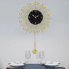 Wall Clocks Nordic Design Clock Bedroom Quartz Flower Luxury Hall Metal Pendulum Wanduhr Decoration Living Room YY50WC