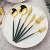 Dinnerware Sets Mirror Green Gold 32Pcs Cutlery Set Stainless Steel Knifes Forks Tea Spoons Kitchen Golden Tableware Flatware