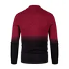 Suéter Masculino Gradiente Homem Mock Neck Mock Manga Comprida Camisola de Malha Pulôver Slim Fit Gola Alta Casual Patchwork Jumper