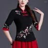 Vêtements ethniques 2022 chinois Hanfu hauts femmes Cheongsam chemise fleur nationale broderie Base Oriental Tang costume Blouse253Y