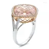 Bröllopsringar Fashion Sparkling Champagne Color Ring Morganite Bridal Fine Jewelry Gift Engagement Party Statement