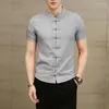 メンズカジュアルシャツ2023サマーリネン中国人男性シャツカルチャー半袖伝統的な服コンフ