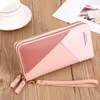 New patchwork color contrast large capacity dual pull phone bag for women's wallet