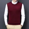 Męskie kamizelki kamizelki sweter kamizelki koreańskie okrągłe szyi biznes swobodna wersja montowana czarna jasnoszary bez rękawów dzianina top męski mecz