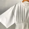 Neues t-oteme zweifarbiges Baumwoll-Taillen-A-Linien-langes Kleid, elastische Taille, langes Kleid