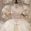 Victorian Gothic Beige Wedding Dress Renaissance Medieval 2023 With Short Sleeves Court Country Bridal Gowns Lace Castle Vestidos De Novia hippie Robes Mariee