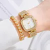 腕時計2 stuksセットQuartz Horloge Nieuwe Mode Luxe Full Diamant Dames Armband Horloges vrouwen vrouwelijke Klok relogio feminino 230729