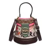 Factory wholesale ladies shoulder bags 2 colors street popular totem bucket bag trend western-style printed handbag thickened leather mobile phone coin purse 2210