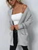 Women's Knits Tees Autumn/Winter Women's Sweater V-Neck Solid Color Loose Fit Pockets Long Cardigan Knitted Coat Traf Casual Sweaters Women 230729