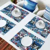 Masa Runner 4/6pcs Set Paspas Mavi Patlama Punk Graffiti Baskılı Peçete Mutfak Aksesuarları Ana Sayfa Parti Dekoratif Placemats