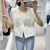 Women's Jackets Purple Pearl Button Short Jacket Top Sleeve 2023 Summer Clothing Korean Elegant Lady Chic Fashion Daily Wear Outfit