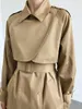 Femmes Trench Coats Long Coupe-Vent Coupe-Vent Mode Revers Manches Droites Taille Street Style Manteau
