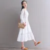 Vestidos casuales 2023 otoño Floral bordado vestido largo elegante manga blanco Vintage para mujeres bata Longue Femme Ete