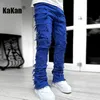 Mäns jeans kakan - europeisk och amerikansk tungvikt gata stretch patch jeans för män high street rak fit långa jeans16-3001 230729