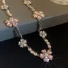 Choker Mode Roze Bloem Kristal Kettingen Voor Vrouwen Parel Ketting Strass Bruiloften Sieraden Bruids Chokers Geschenken