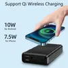 Solar Power Bank 30000MAH 10 Вт QI Беспроводное зарядное устройство для iPhone 14 13 Samsung Xiaomi Portable PowerBank с светодиодным фонариком динамика