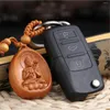 Keychains 1PC Carved Wood Buddhism Buddha Statue Keychain Keyring Car Bag Pendant Keyfob