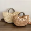 New Vintage Large Capacity Shell Decor Straw Handbag Top-handle Half-round Hand-woven Bags Women's Beach Holiday Beach Bags