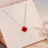 Colar clássico de trevo da sorte com pingente de luxo colares de 4/quatro folhas 18K ouro rosa banhado a prata ágata joias com diamante para mulheres presentes de aniversário e dia dos namorados