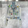 Giacche da uomo Stazione Europa 2023 Autunno Industria pesante Design Sense Water Diamond Nail Beads Slim Versatile Short Jean Jacket Donna