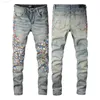 Designer masculino jeans rip jeans para homem slim preto motociclista tinta jeans splatter jeans reto Hip Hop Stretch Motorcycle Patch rock ajuste com calças de orifício 07