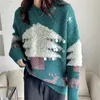 Pulls pour femmes Noël tricoté pour les femmes Automne Hiver Vintage Doux Arbre Renne À Manches Longues O Cou Tricot Pull Top Pulls Décontractés