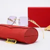Vintage-Sonnenbrille für Herren, rahmenlos, quadratische Form, UV400, goldfarbene, helle Linse, mit Etui, Buffs, mehrfarbig