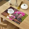 Table Runner 4/6pcs Set Mats Spa Stone Flower Bamboo Printed Napkin Kitchen Accessories Home Party Decorative Placemats