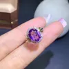 Pierścienie klastra KJjeaxcmy Fine Jewelry 925 Srebrny Srebrny Inkrustowany Amethyst Prosty klasyczny Owalny Owalny Big Gem Regulowane Ring Kontrola