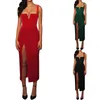 Sukienki swobodne Pasek Slap High Slit Low Cut Corset Bodycon Long Kobiet Lato Elegancki wieczór aksamitny klub nocny seksowna sukienka midi