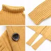 Damenpullover Herbst Winter Rollkragenpullover Frauen Korean Chic Button Solid Strickpullover 2023 Mode Split Ribbed Pullover